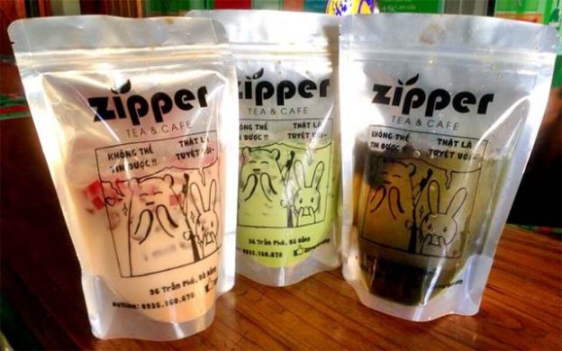Túi đáy đứng zipper được ứng dụng trong kinh doanh thức uống